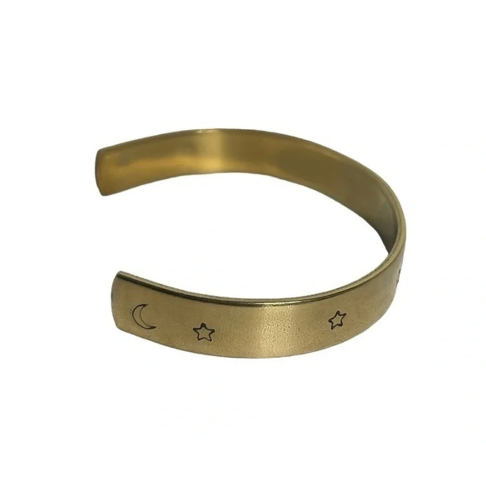 Handmade stamped‎ celestial sun & star adjustable stackable gold brass bracelet